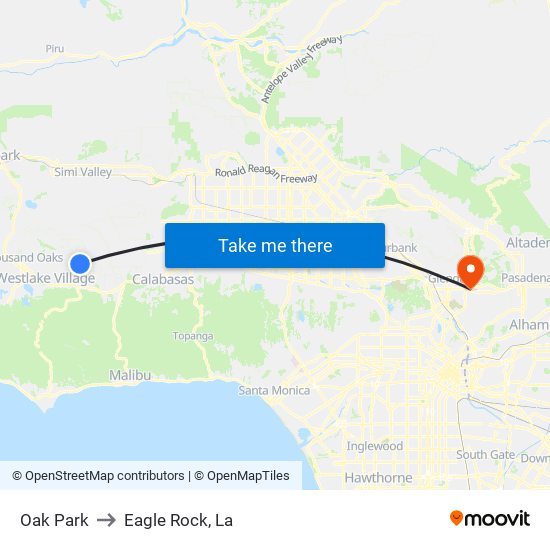 Oak Park to Eagle Rock, La map