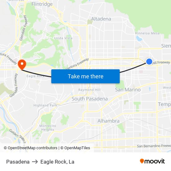 Pasadena to Eagle Rock, La map