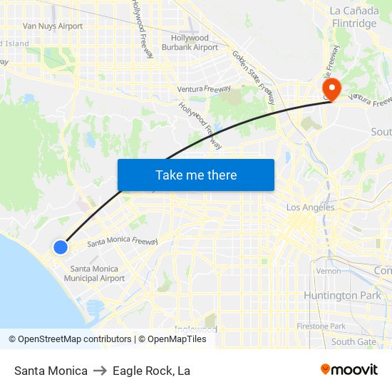 Santa Monica to Eagle Rock, La map