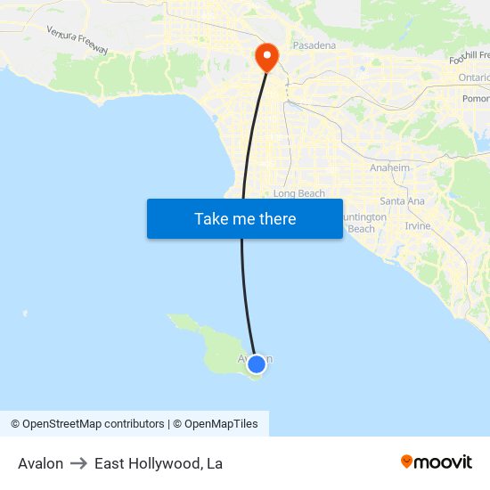 Avalon to East Hollywood, La map