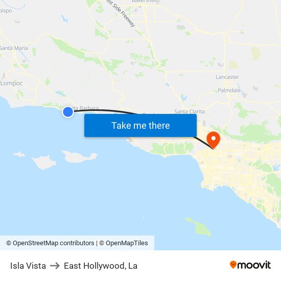 Isla Vista to East Hollywood, La map