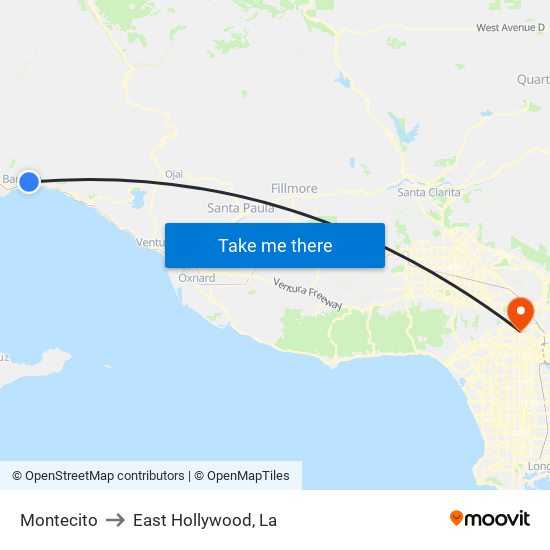 Montecito to East Hollywood, La map