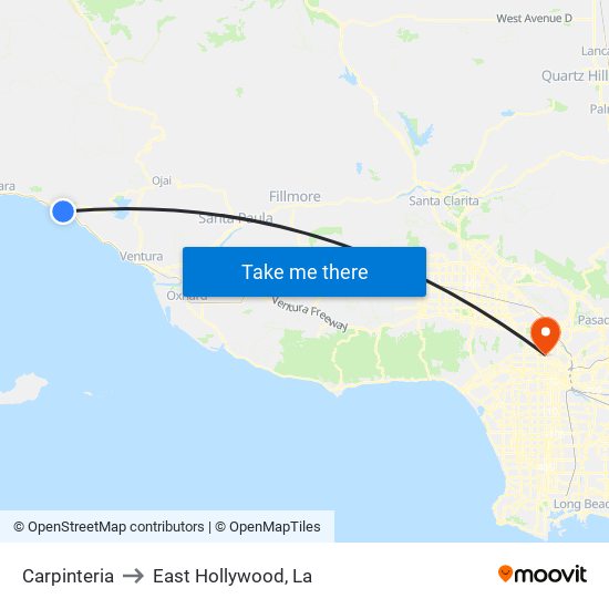 Carpinteria to East Hollywood, La map