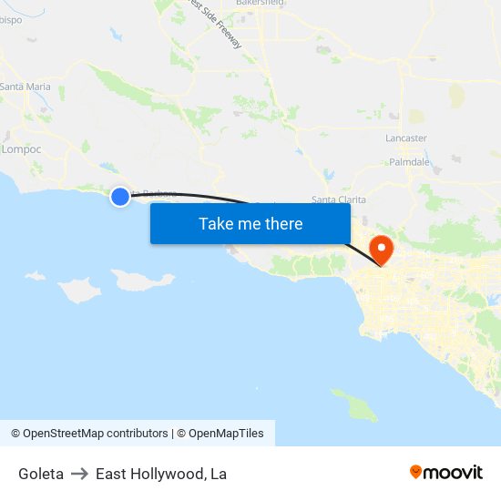 Goleta to East Hollywood, La map