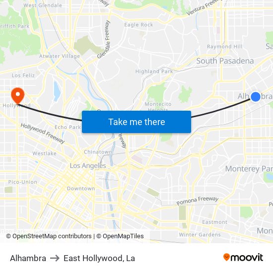 Alhambra to East Hollywood, La map