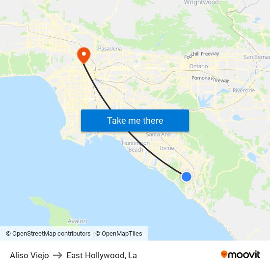 Aliso Viejo to East Hollywood, La map