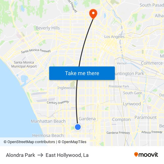 Alondra Park to East Hollywood, La map