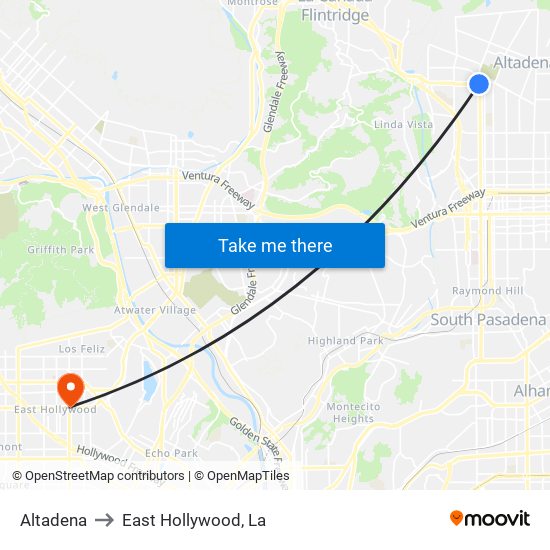 Altadena to East Hollywood, La map