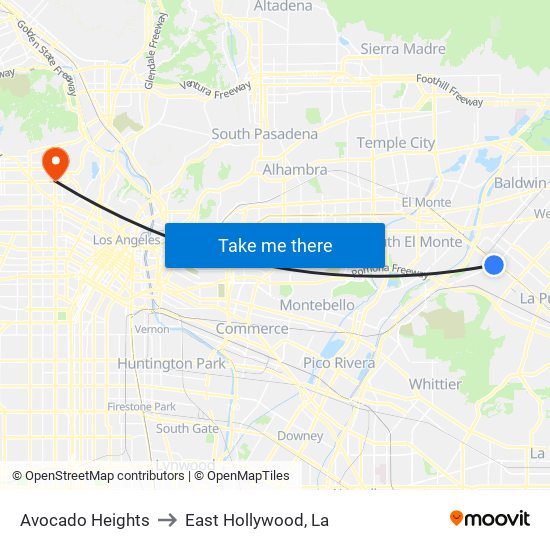Avocado Heights to East Hollywood, La map