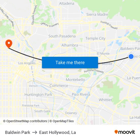 Baldwin Park to East Hollywood, La map