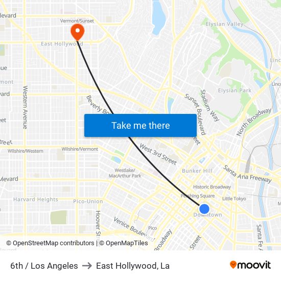 6th / Los Angeles to East Hollywood, La map