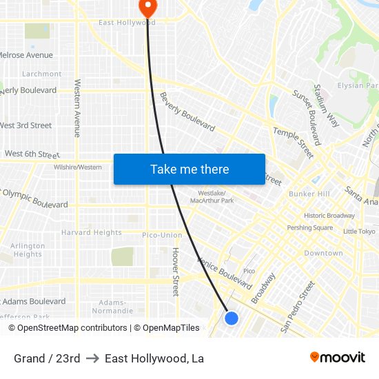 Grand / 23rd to East Hollywood, La map