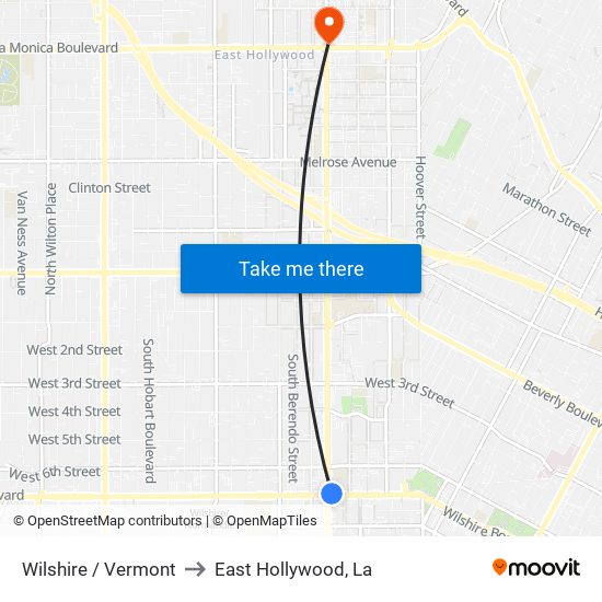 Wilshire / Vermont to East Hollywood, La map