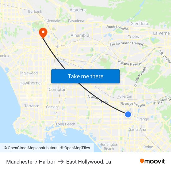 Manchester / Harbor to East Hollywood, La map