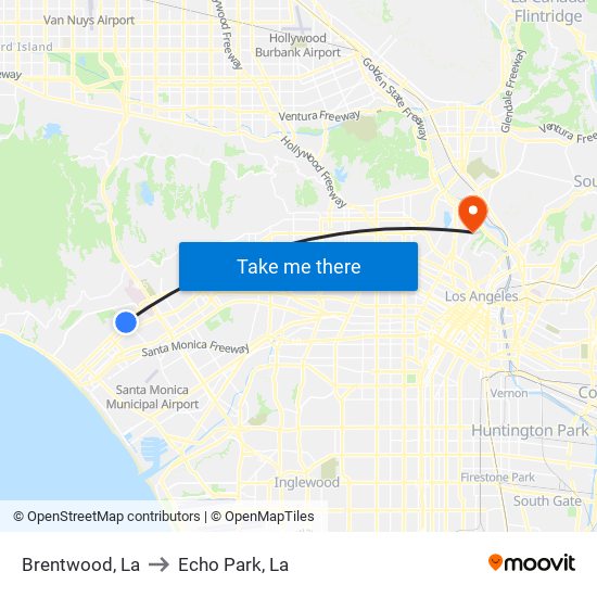 Brentwood, La to Echo Park, La map