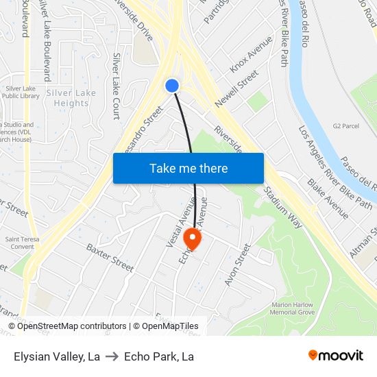 Elysian Valley, La to Echo Park, La map