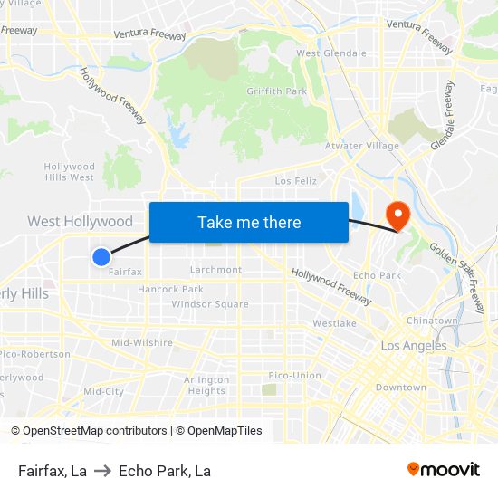 Fairfax, La to Echo Park, La map