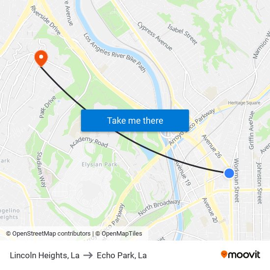 Lincoln Heights, La to Echo Park, La map