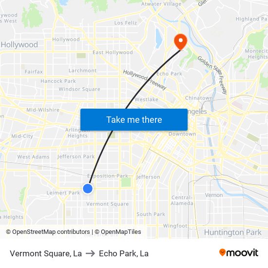 Vermont Square, La to Echo Park, La map