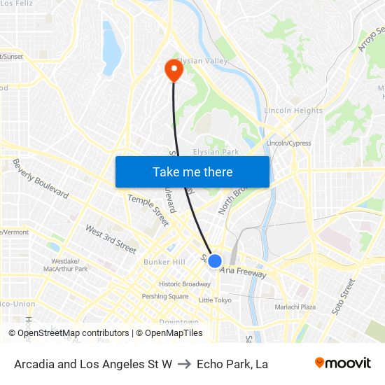 Arcadia and Los Angeles St W to Echo Park, La map