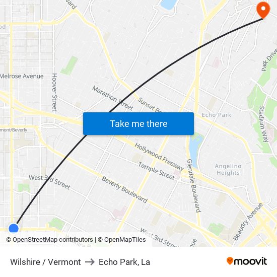 Wilshire / Vermont to Echo Park, La map