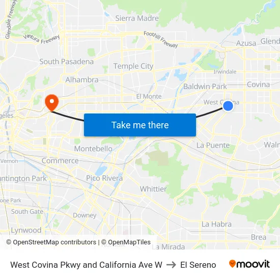 West Covina Pkwy and California Ave W to El Sereno map
