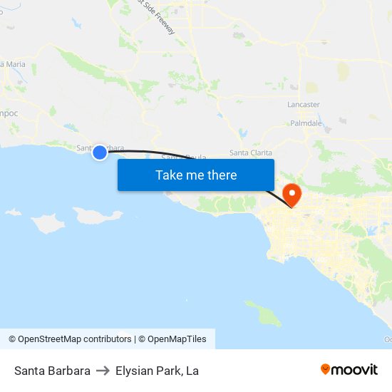 Santa Barbara to Elysian Park, La map