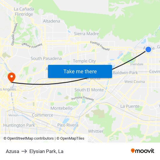 Azusa to Elysian Park, La map