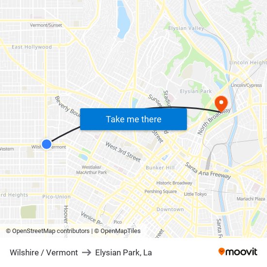 Wilshire / Vermont to Elysian Park, La map