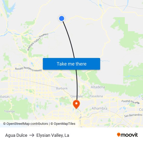 Agua Dulce to Elysian Valley, La map