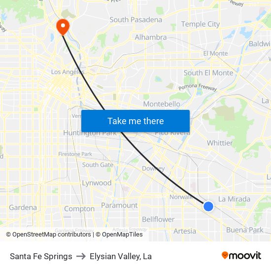 Santa Fe Springs to Elysian Valley, La map