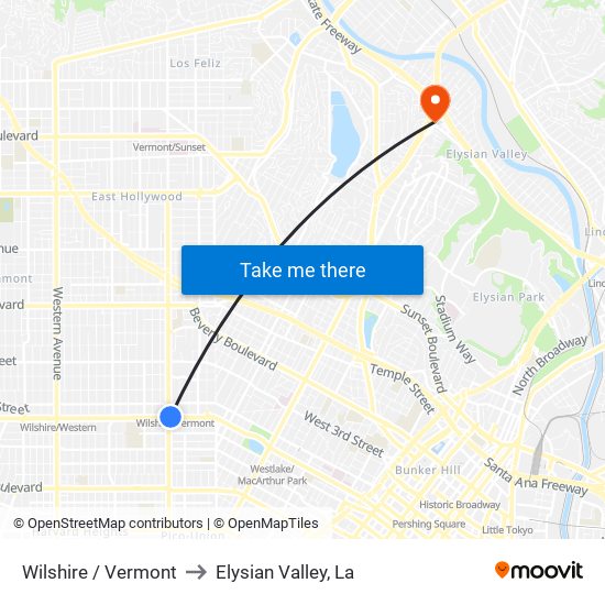 Wilshire / Vermont to Elysian Valley, La map