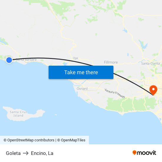 Goleta to Encino, La map