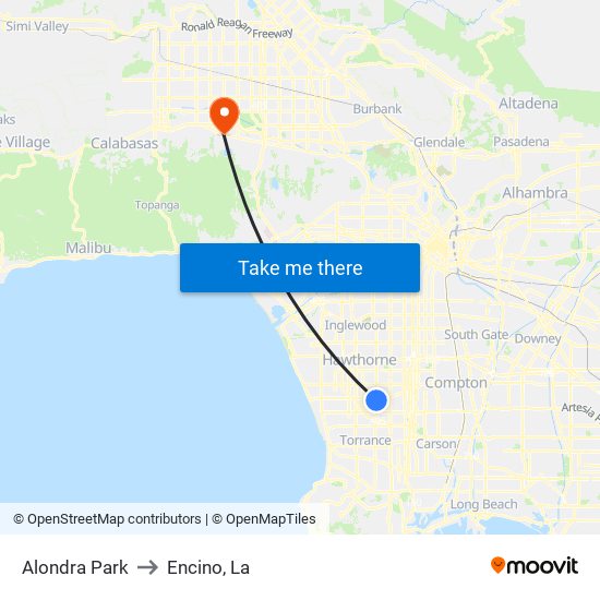 Alondra Park to Encino, La map