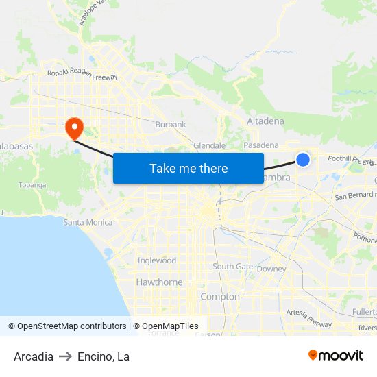 Arcadia to Encino, La map