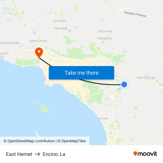 East Hemet to Encino, La map