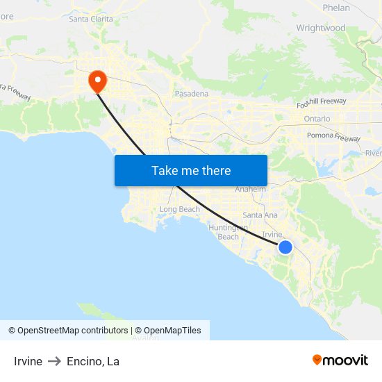 Irvine to Encino, La map