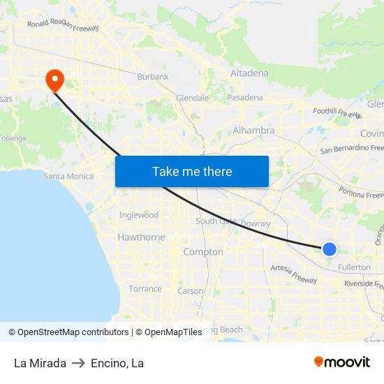 La Mirada to Encino, La map