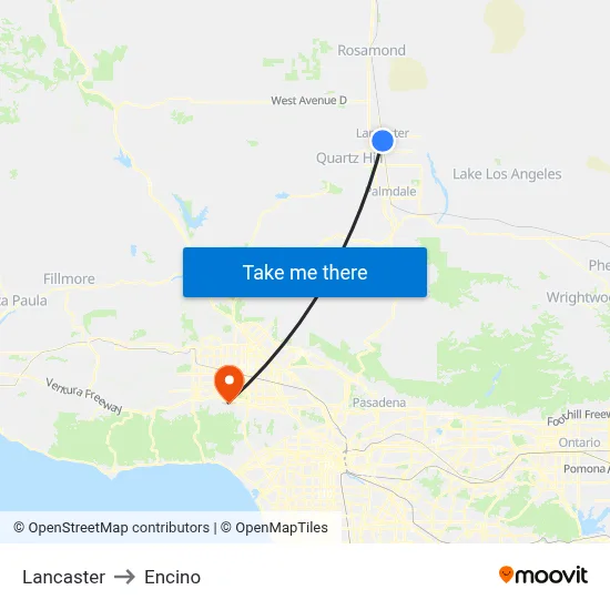 Lancaster to Encino map
