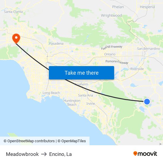 Meadowbrook to Encino, La map