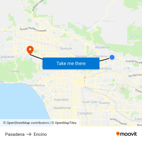 Pasadena to Encino map