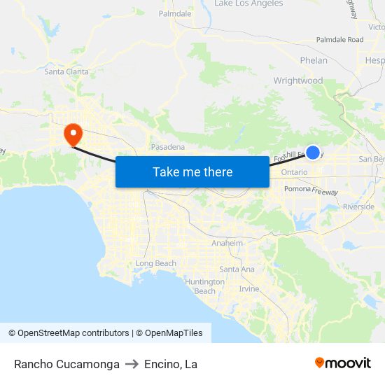 Rancho Cucamonga to Encino, La map