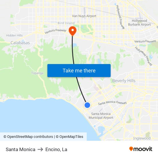 Santa Monica to Encino, La map