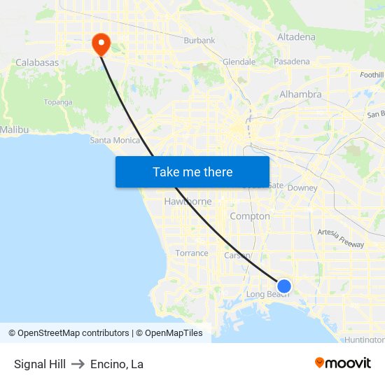 Signal Hill to Encino, La map