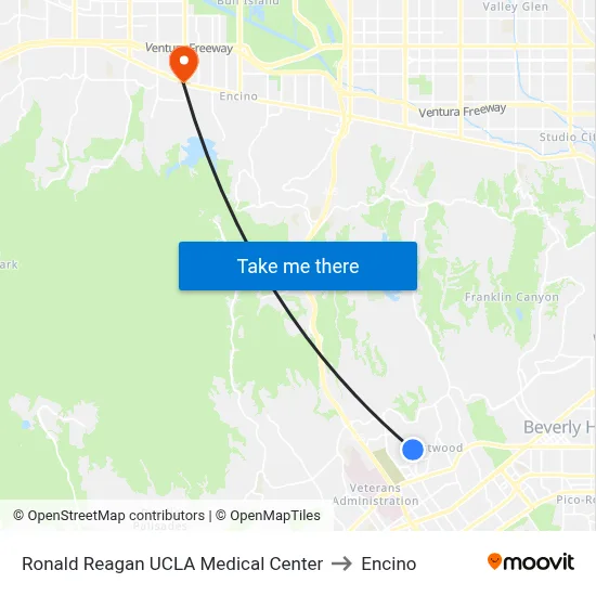 Ronald Reagan UCLA Medical Center to Encino map