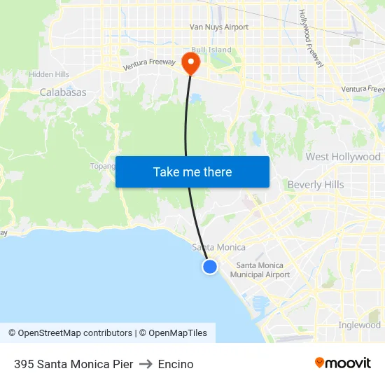 395 Santa Monica Pier to Encino map