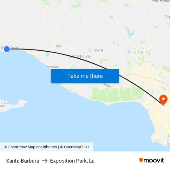 Santa Barbara to Exposition Park, La map