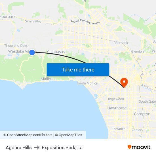 Agoura Hills to Exposition Park, La map
