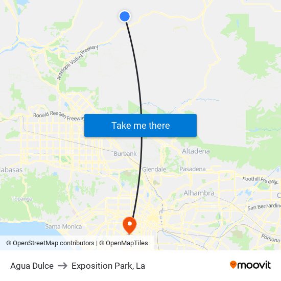 Agua Dulce to Exposition Park, La map