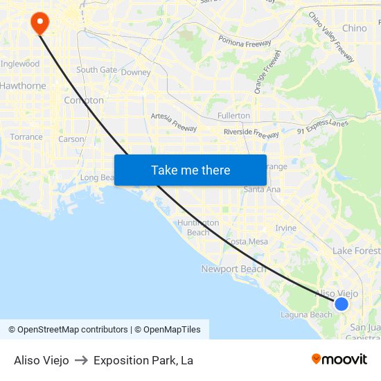 Aliso Viejo to Exposition Park, La map